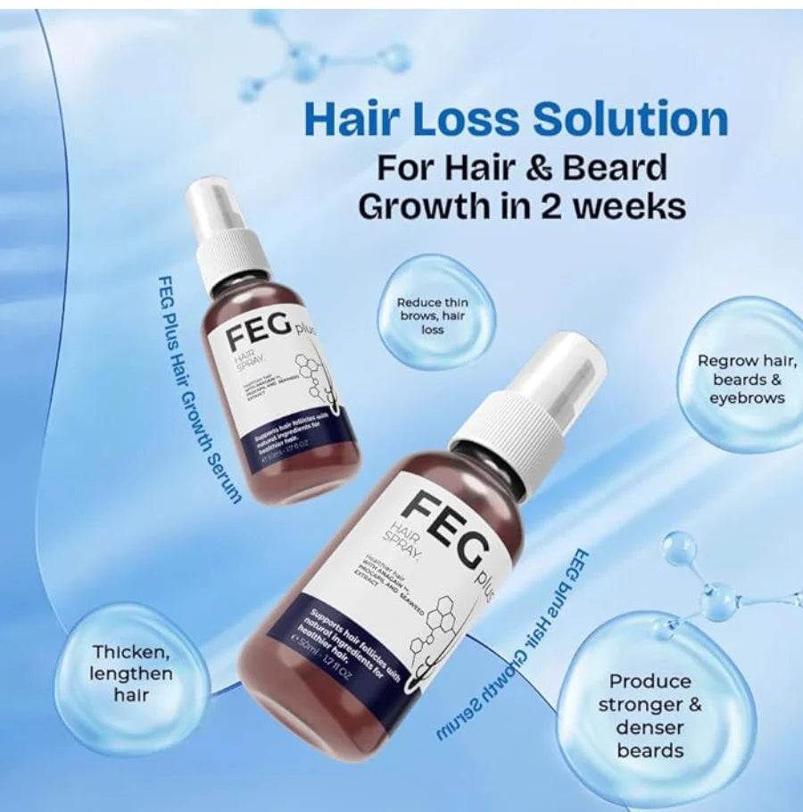 Pack of 2 FEG Hair Growth Spray Plus Derma Roller, Suitable For Both Men and Women