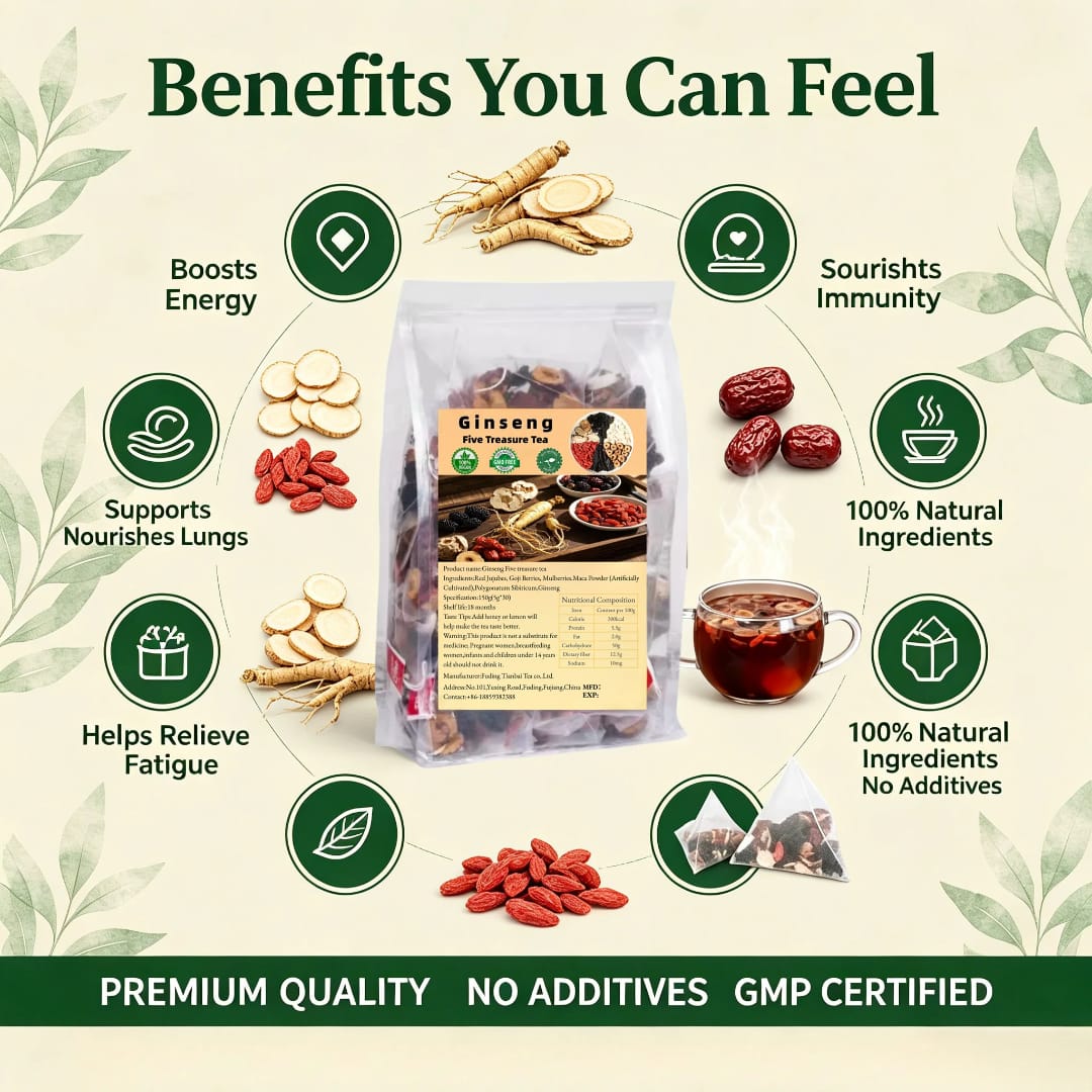 Ginseng Five Treasure Tea – 30 Pyramid Tea Bags of Nourishing Herbal Goodness