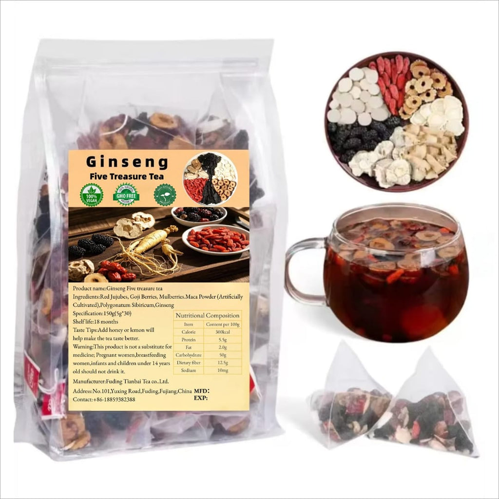 Ginseng Five Treasure Tea – 30 Pyramid Tea Bags of Nourishing Herbal Goodness